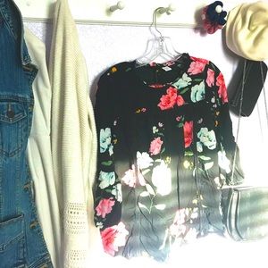 Old Navy Girl Black Floral Dress Shirt